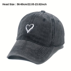 Vintage Love Heart Embroidery Baseball Cap Curved Brim Dad Hat