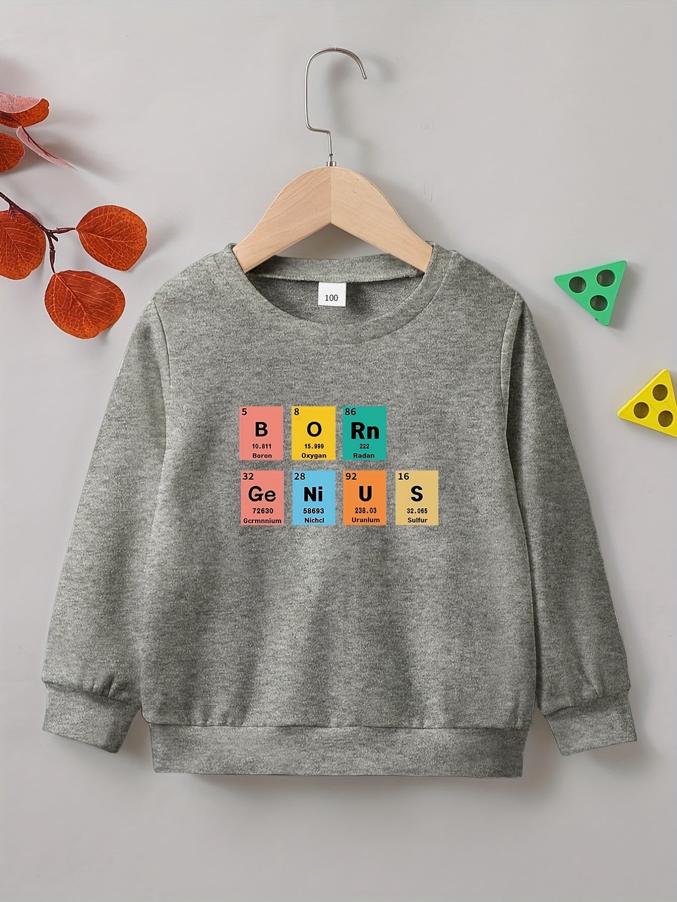 Letter Print Boys Casual Creative Pullover Sweatshirt Long Sleeve Crew Neck Tops