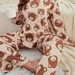  Bear Print Long Sleeve Pajama Set