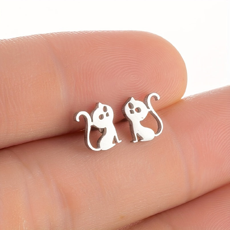 2pcs Men's Stainless Steel Mini Stud Earrings For Students