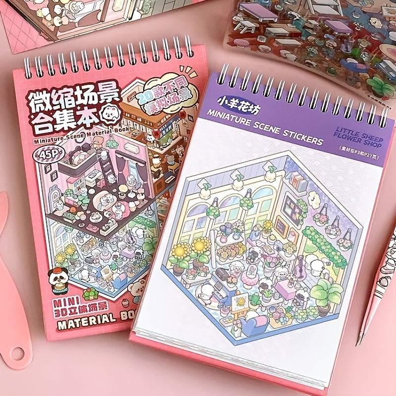 45pcs 3D Diorama Kit with Tweezers Various Styles Stickers for Scrapbooking
