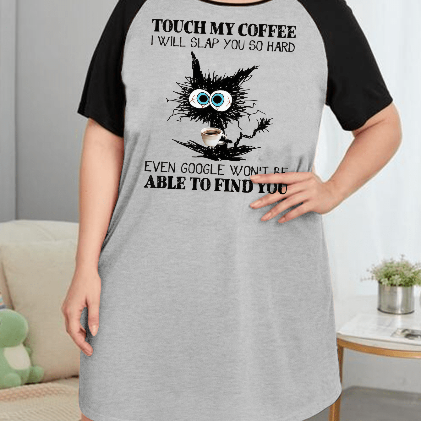  Cat Print Short Sleeve Tee Sleep Dress