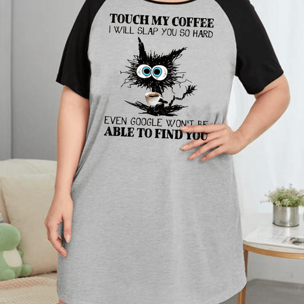  Cat Print Short Sleeve Tee Sleep Dress