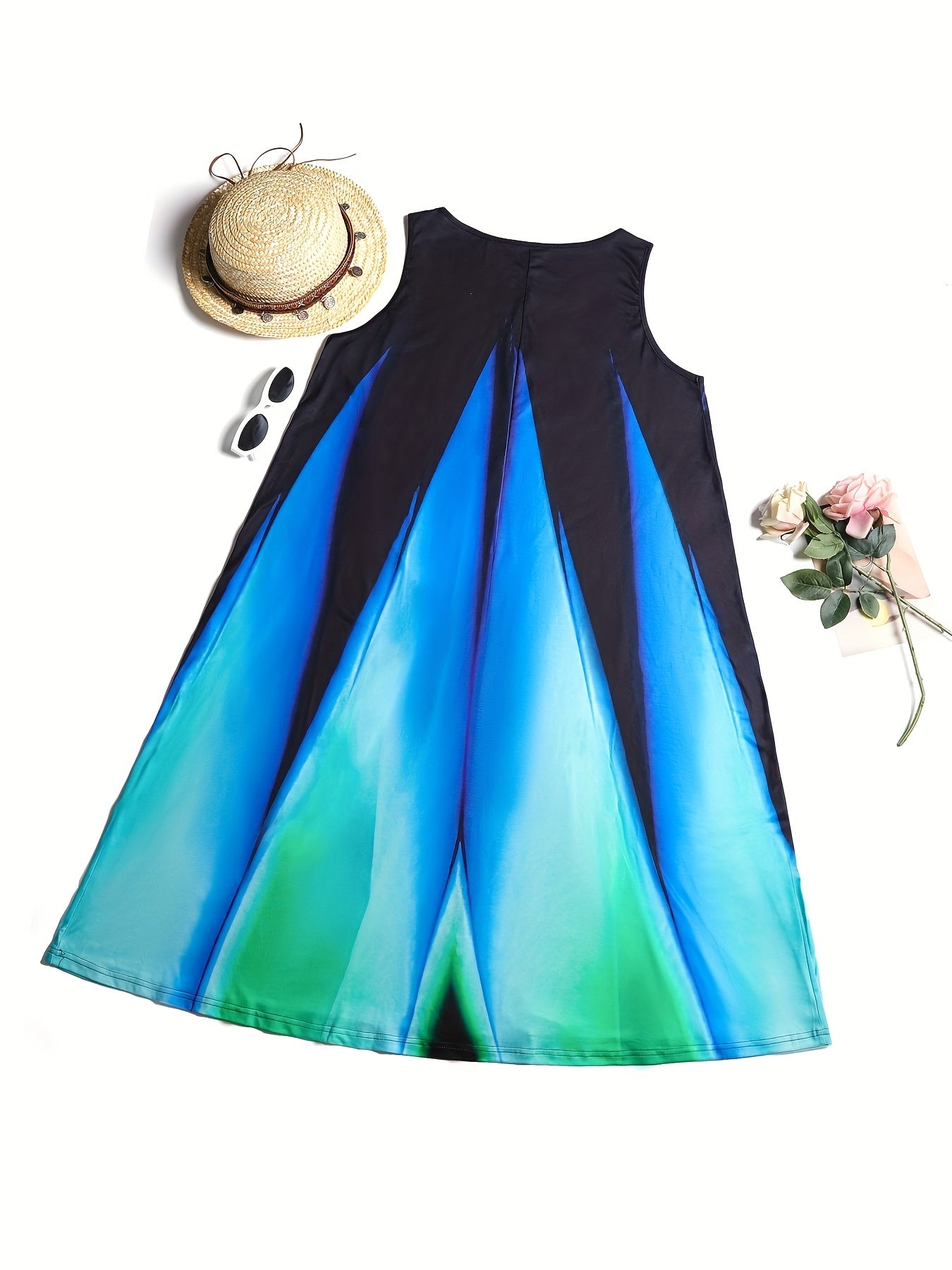  Boho Dress Women's Plus Random Ombre Print Round Neck