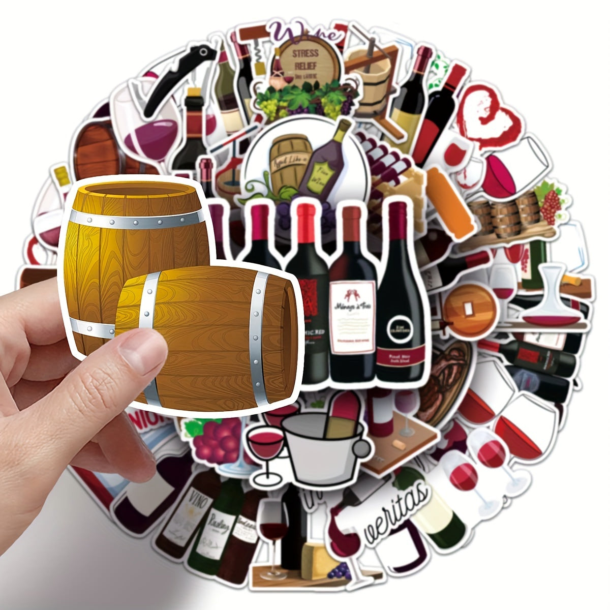 50pcs Red Wine Cartoon Stickers for DIY Journal, Luggage, Car Decor