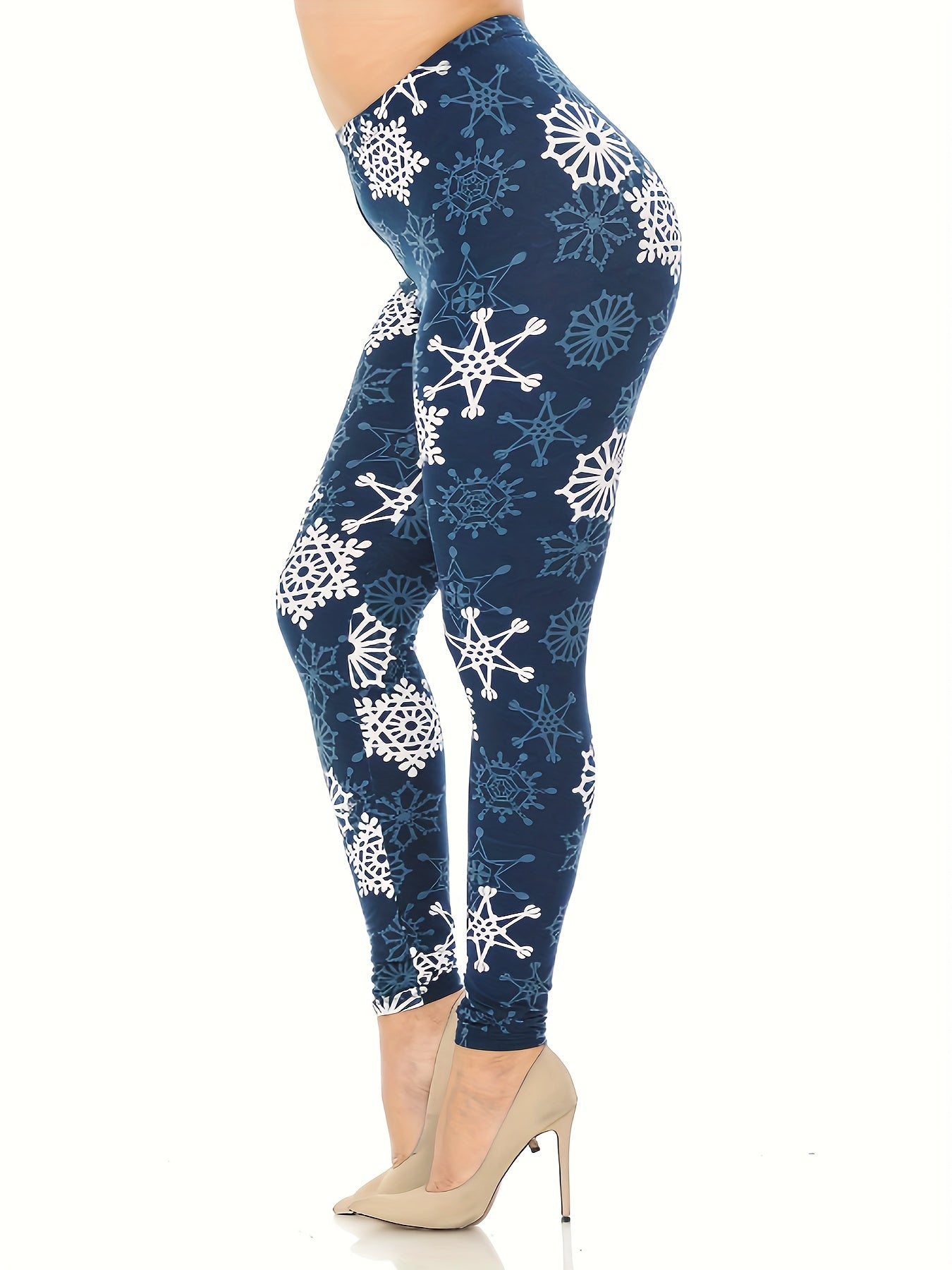  Snowflake Print High-Rise Leggings