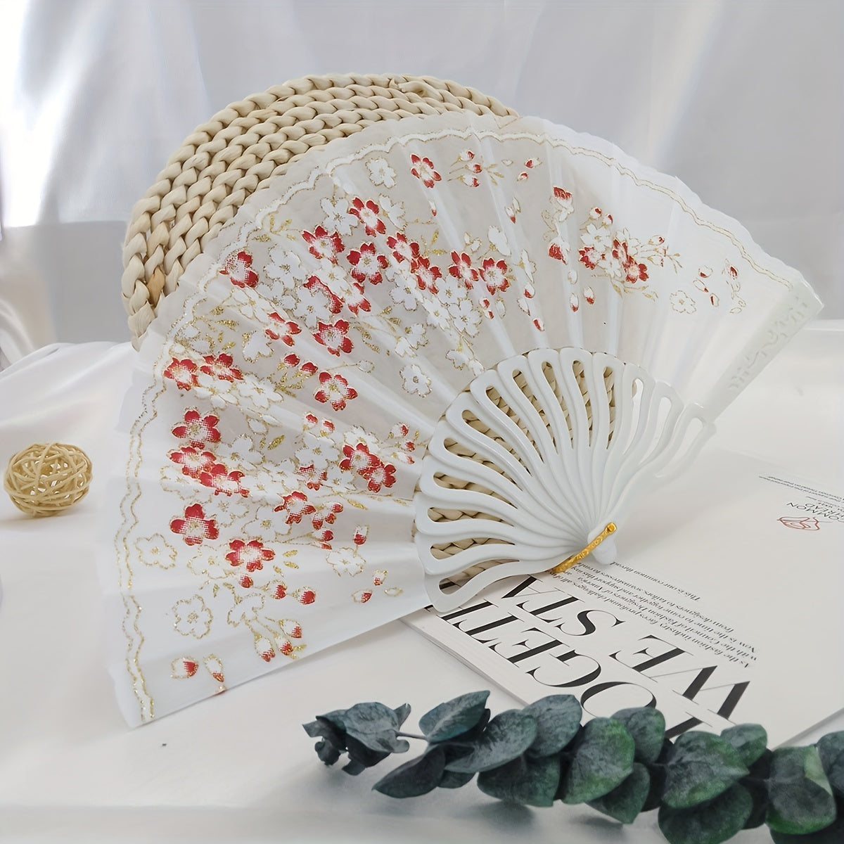 Vintage Flower Folding Fan Dance Performance Prop
