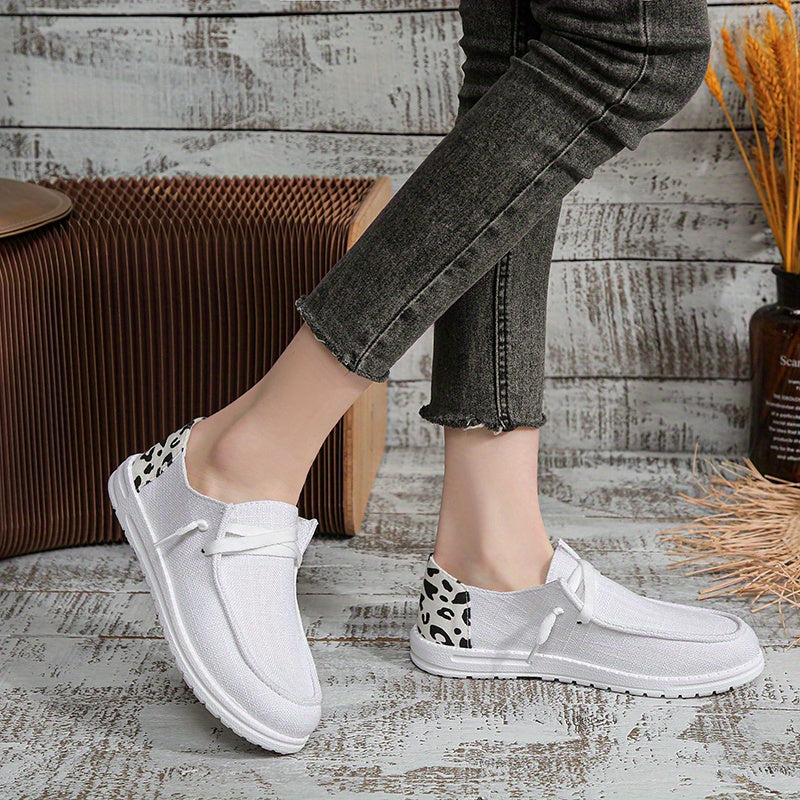 Leopard Print Canvas Shoes Lace Up Lightweight Walking Shoes