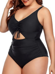  Swimsuit Women's Solid V Neck Lace One Piece Bathing Suit