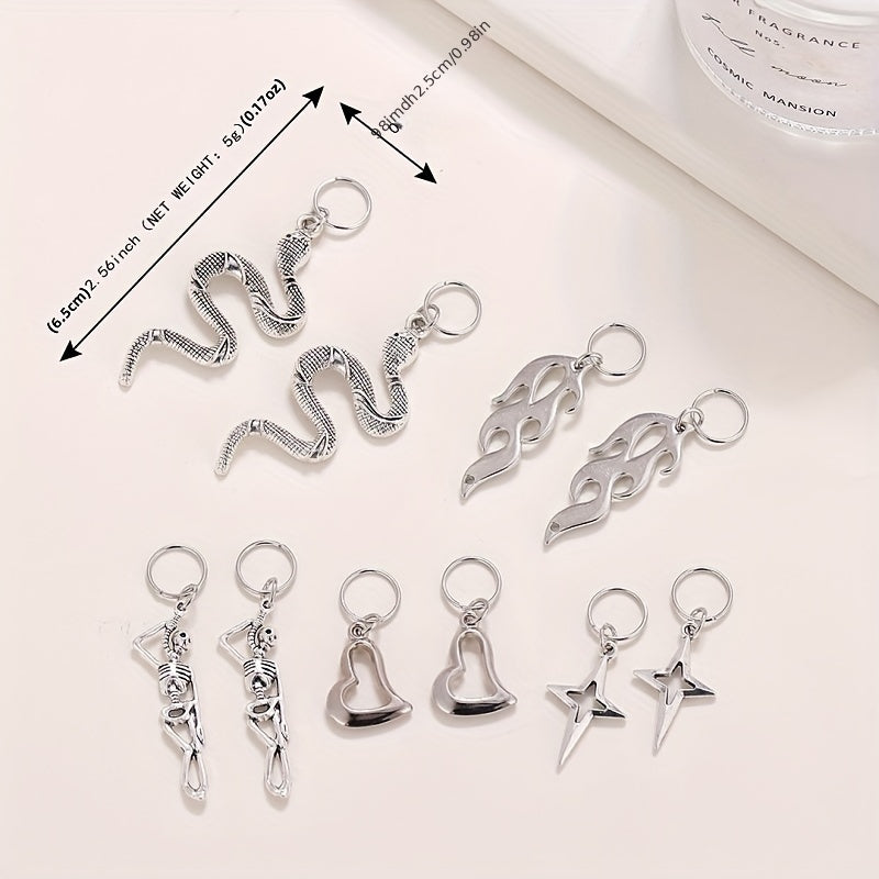 Gothic Style Hair Ring Charm Flame Snake Skeleton Pattern Dreadlock Braid Hair