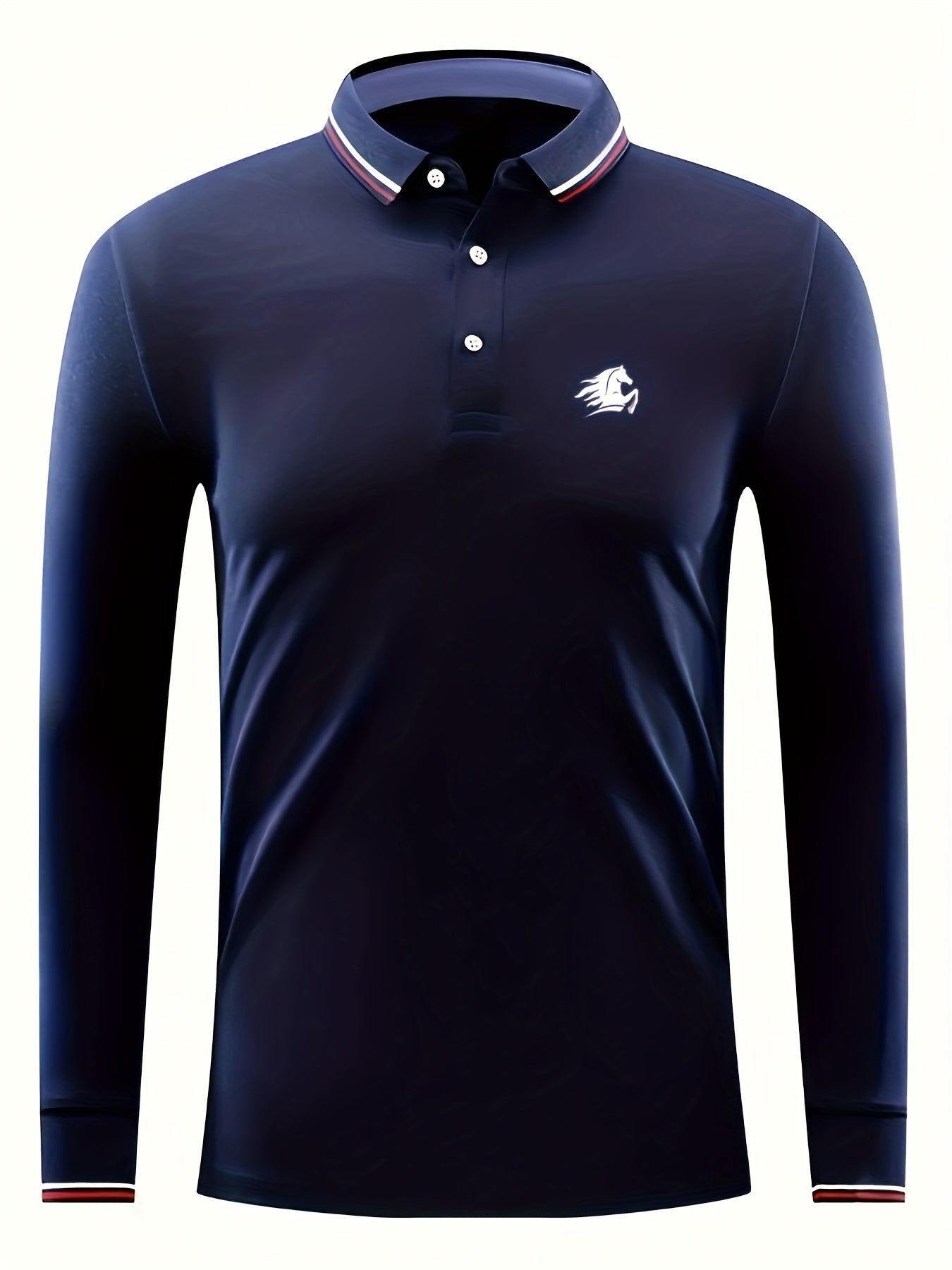Men's Horse Print Polo Shirt Long Sleeve