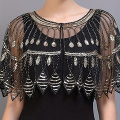 Vintage Ruffle Shawl Sequin Embroidery Mesh Cardigan