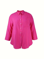  Casual Blouse Women's Solid Button Up Long Sleeve Tunic Shirt