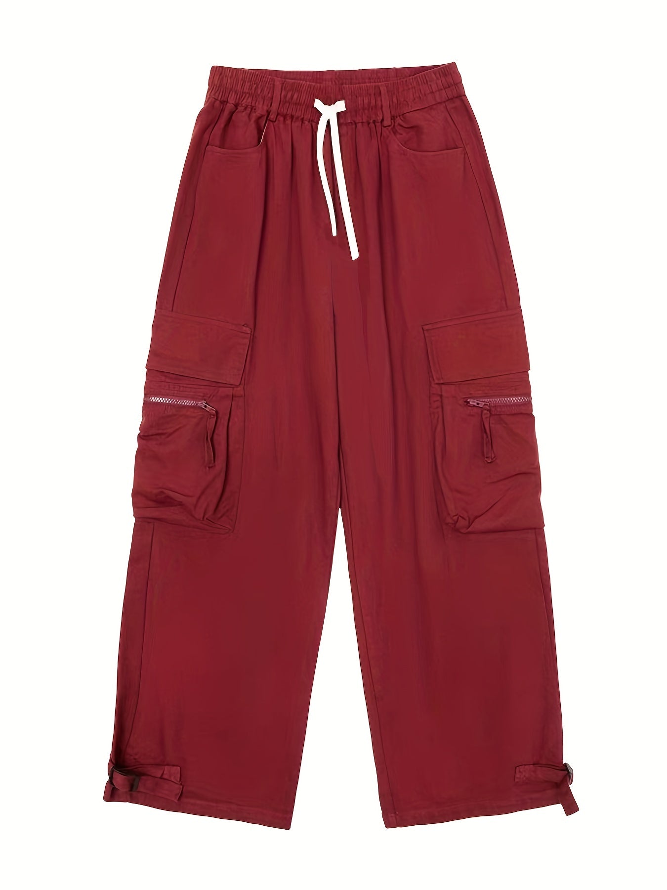  Solid Buckle Detail Wide Leg Trousers