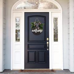 Hello Front Door Round Wooden Sign Hanging Welcome Sign Farmhouse Porch Spring