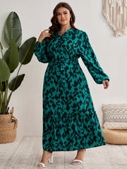  Leopard Print Lantern Sleeve Maxi Dress