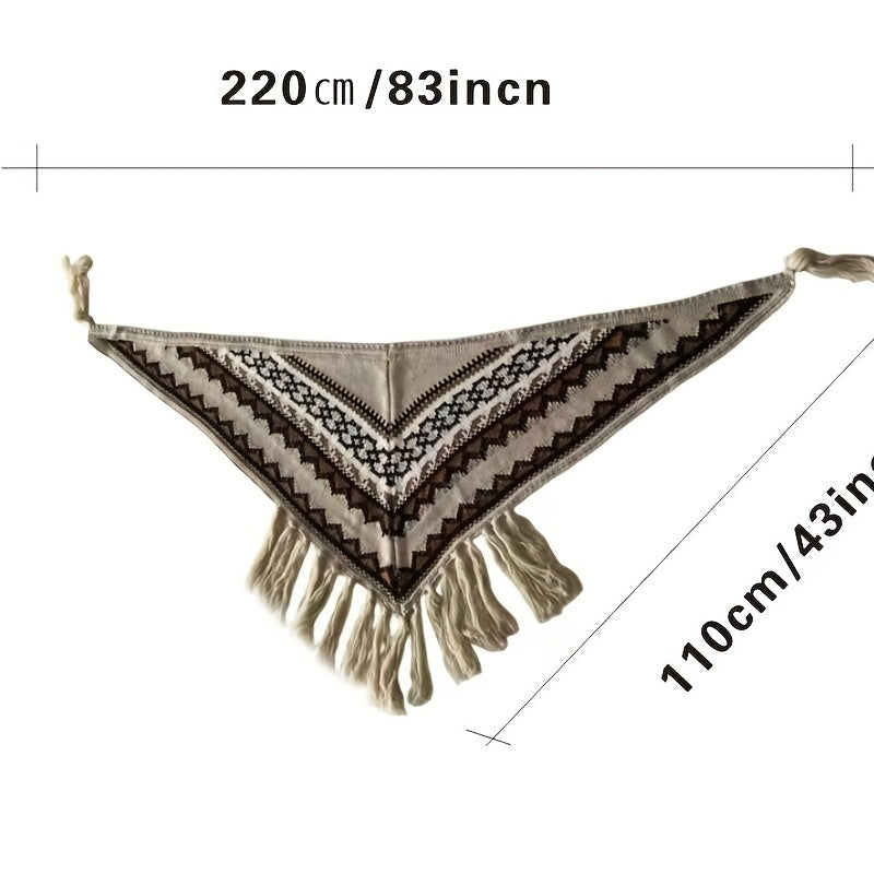 Beige Vintage Triangle Shawl Tassel Warm Wrap
