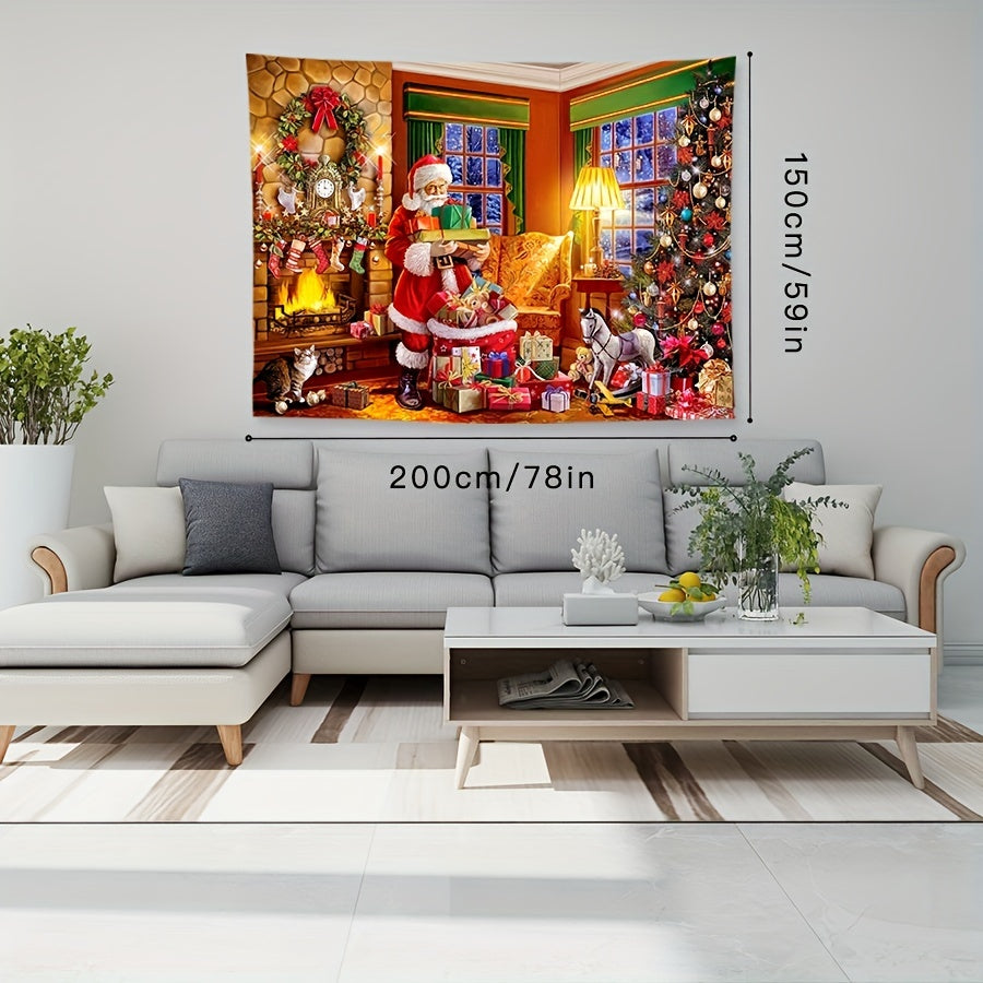 Peach Skin Velvet Christmas Tapestry Wall Hanging Cloth Santa Claus Decoration