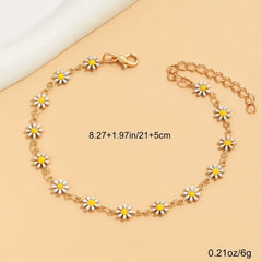 Oil Flower Beads Chain Anklet 14K Plated Alloy Bracelet