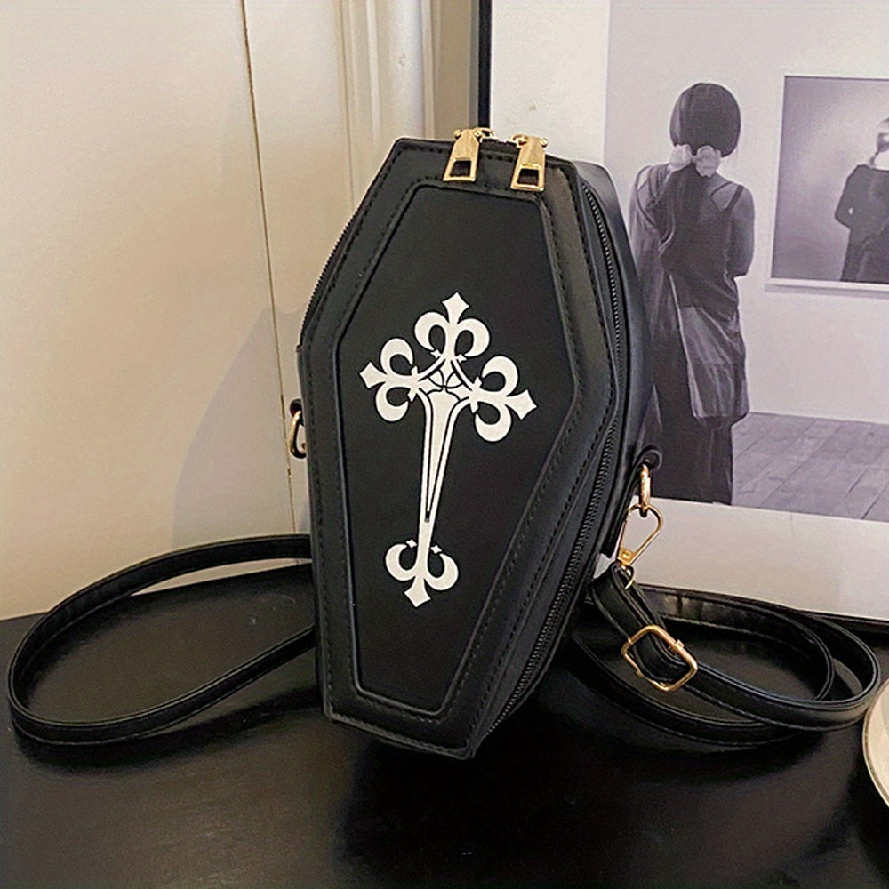 Gothic Coffin Shaped Crossbody Bag for Halloween