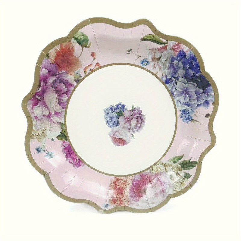 48pcs Chinese Style Disposable Paper Dinner Plate Large Flower Pattern