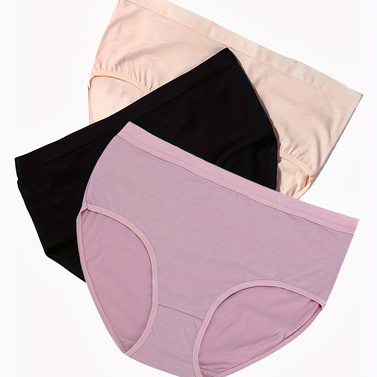 3 Pack Plus Size Basic Underwear Set Women's Plus Solid Panty