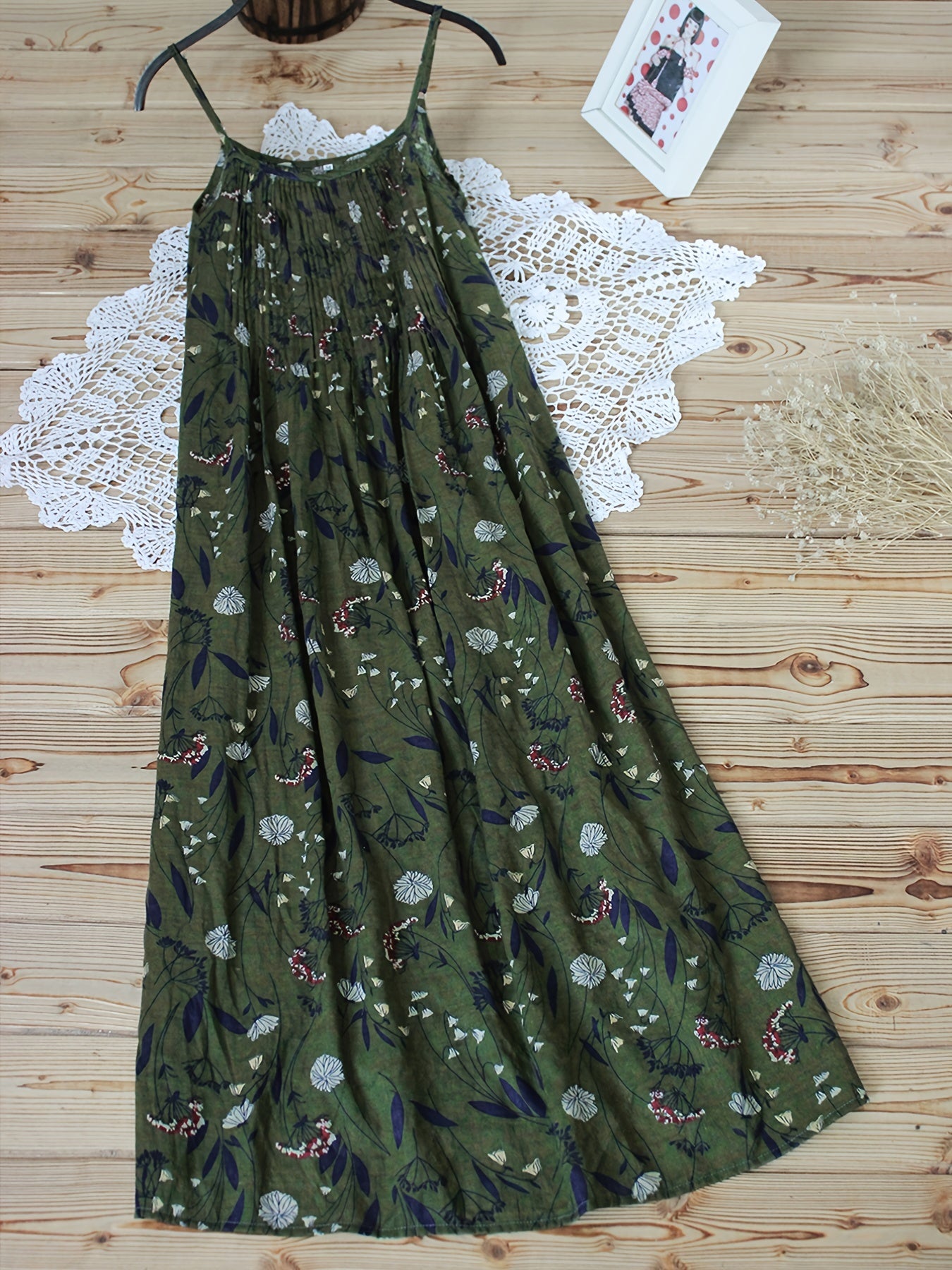  Leaf Print Ruched Cami Dress