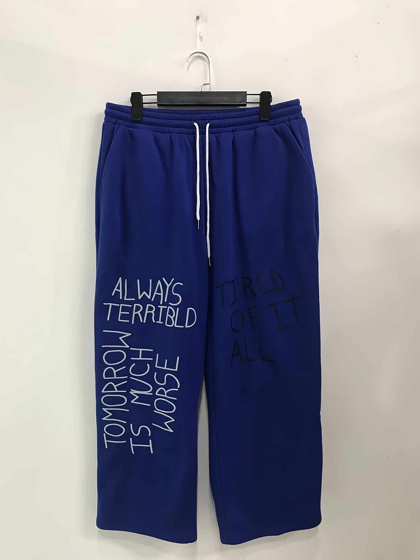 Women's Plus Size Casual Pants: Letter Graphic Drawstring Waist Loose Trousers