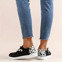 Leopard Printed Canvas Lace Up Loafers - Women's Casual Shoes