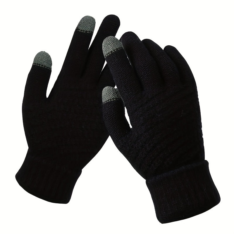 Winter Touch Screen Warm Gloves Stretchy Thicken Knitted Full Finger Gloves