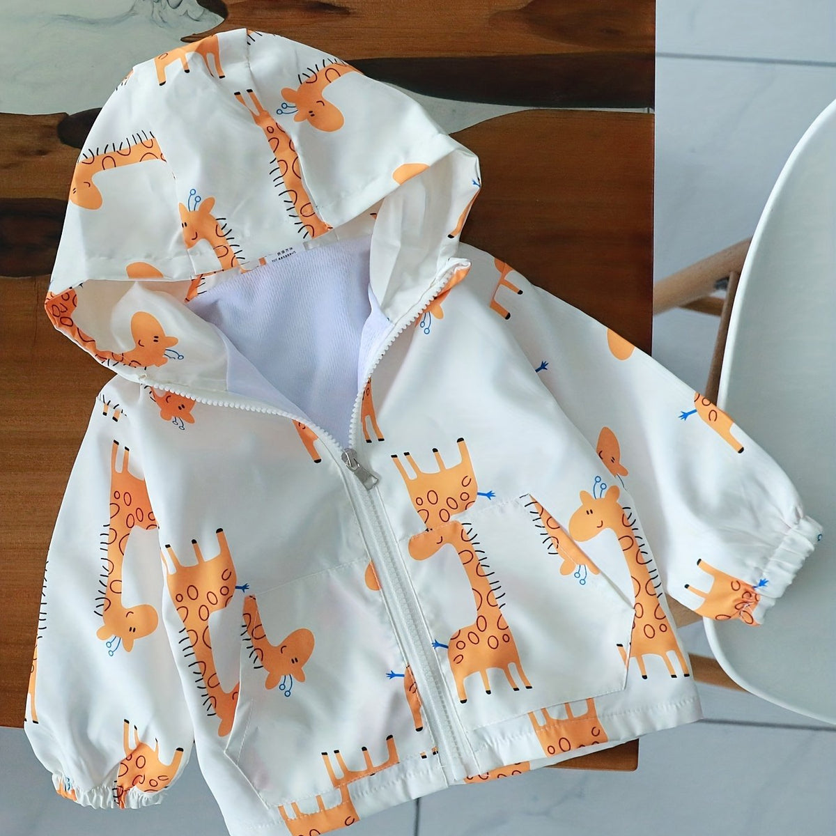 Boys Giraffe Print Hooded Windbreaker Jacket