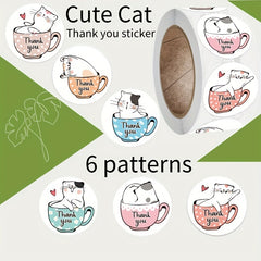 160pcs Coffee Cup Cat Thank You Stickers Office Stationery Gift Label Sealing