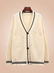  Stripe & Star Print Button Up Long Sleeve Cardigan