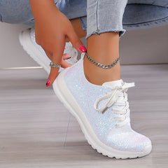Sequins Decor Glitter Casual Walking Shoes Lightweight Lace Up Running Shoes