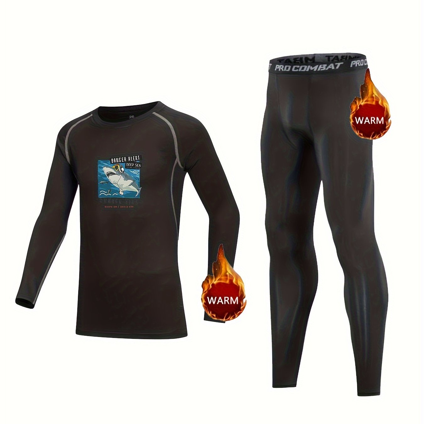 Kids Compression Fleece Sets Shark Pattern Long Sleeve Shirt Matching Pants