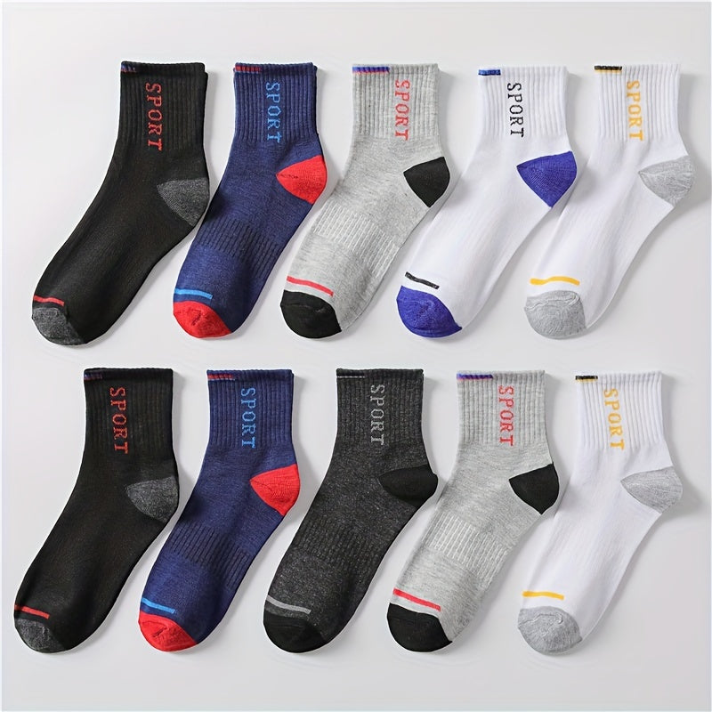 10 Pairs Letter Print Sports Socks Breathable Crew Socks Women's Stockings
