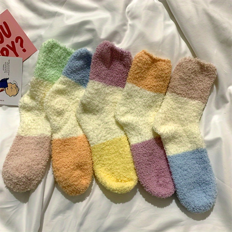 5 Pairs Fuzzy Mid Tube Socks Women's Stockings