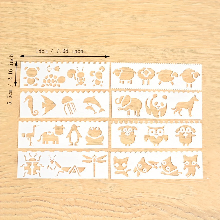 Cartoon Strip Series Coloring Ruler Set for Kids, 8 Pieces