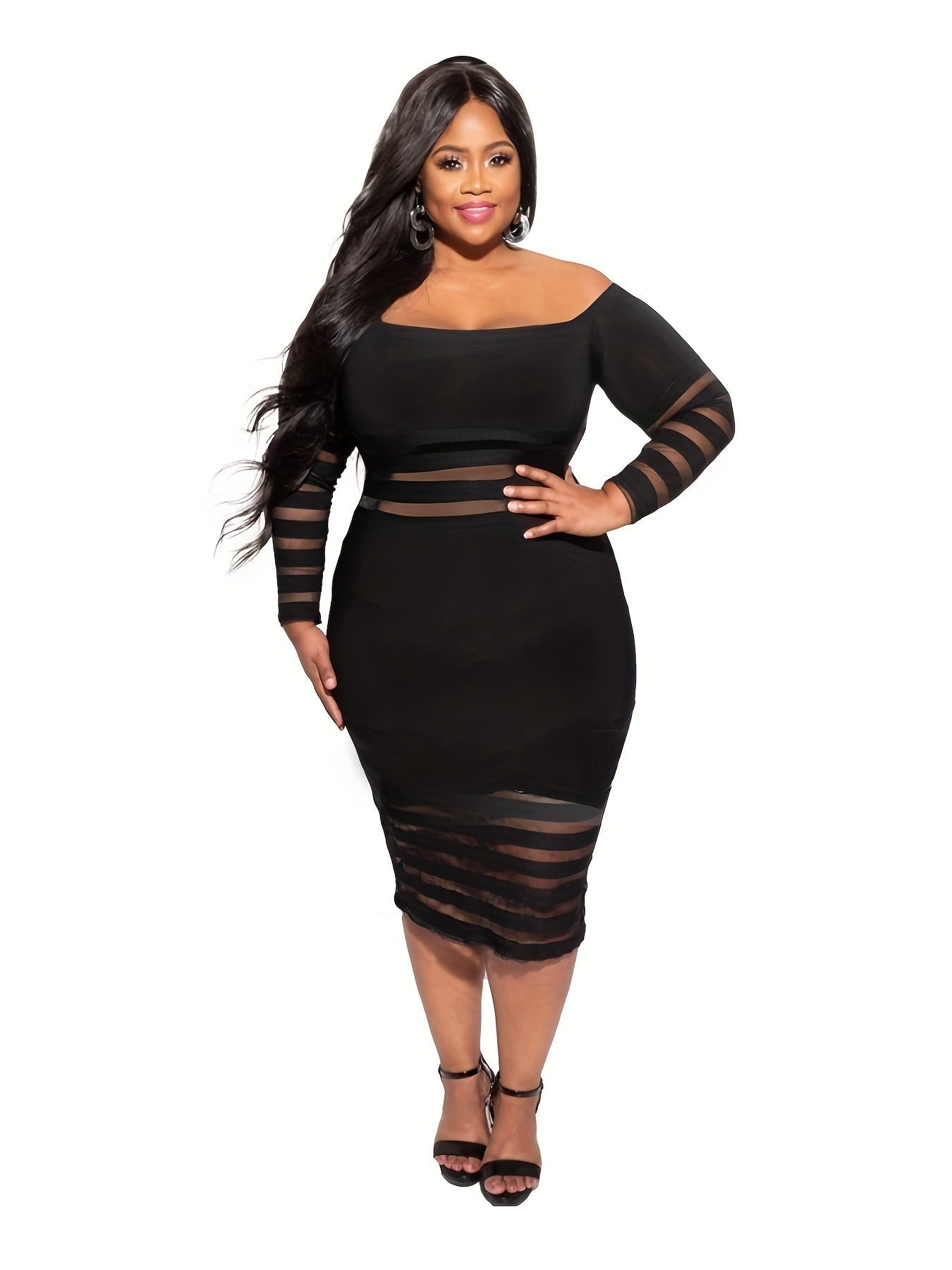  Off Shoulder Long Sleeve Bodycon Dress