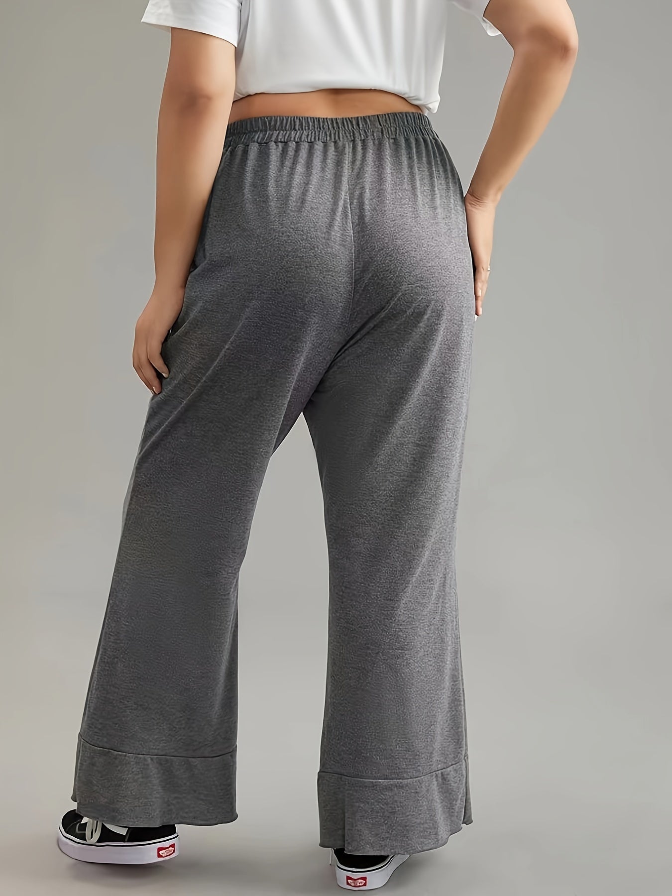  Solid Stitching Flared Leg Trousers With Pockets