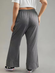  Solid Stitching Flared Leg Trousers With Pockets