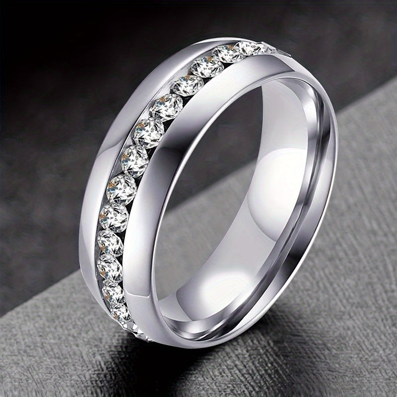 Silver Wedding Rings For Men Women 6mm Plain Circle Zircon Jewelry