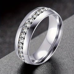 Silver Wedding Rings For Men Women 6mm Plain Circle Zircon Jewelry