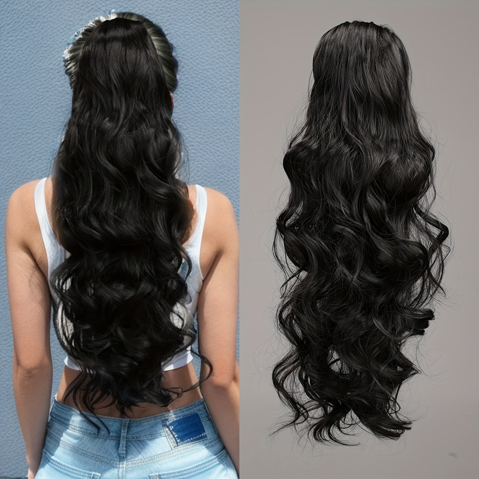 Long Wavy Ponytail Extensions Synthetic Clip In Hair Natural Look