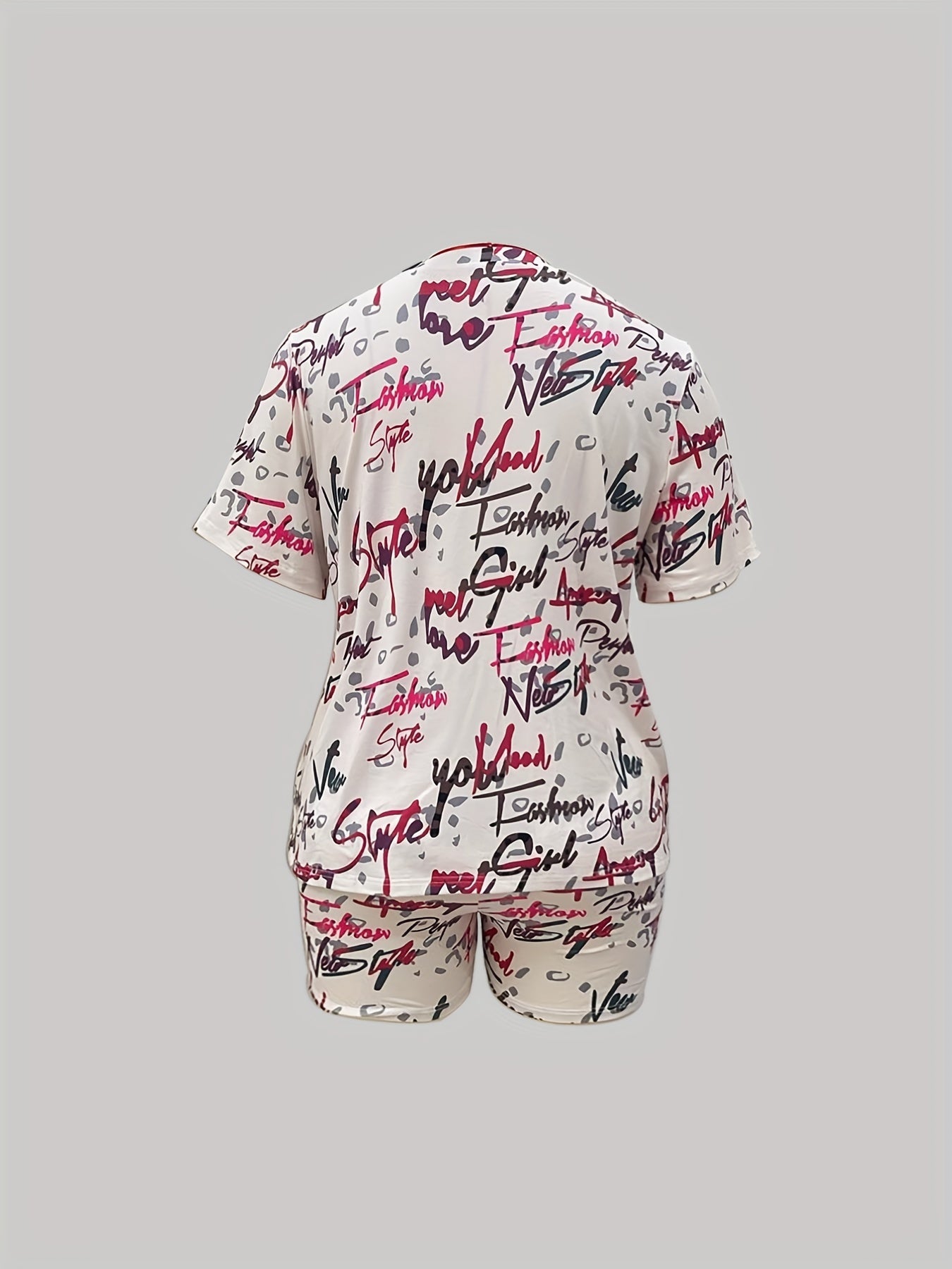  Cartoon Print Round Neck Top & Shorts Set