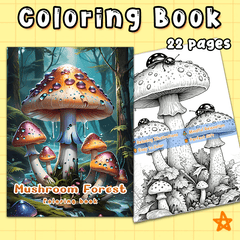 Mushroom Forest Coloring Book - 24 Pages