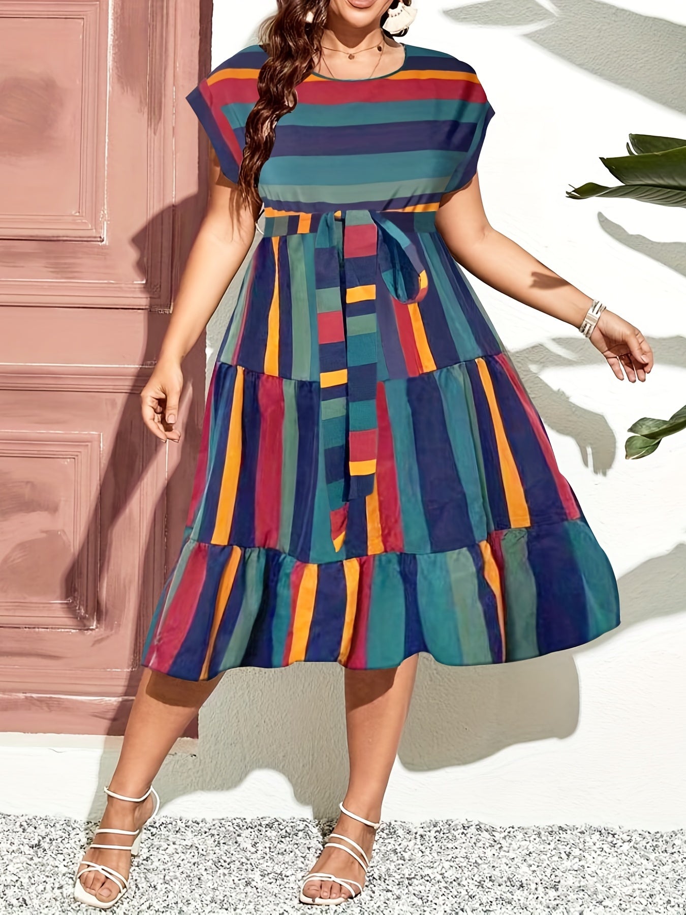  Bat Sleeve Smock Dress with Belt