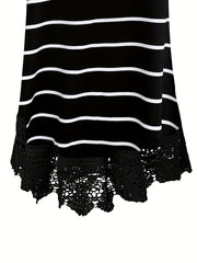  Stripe Print Lace Trim Tank Top
