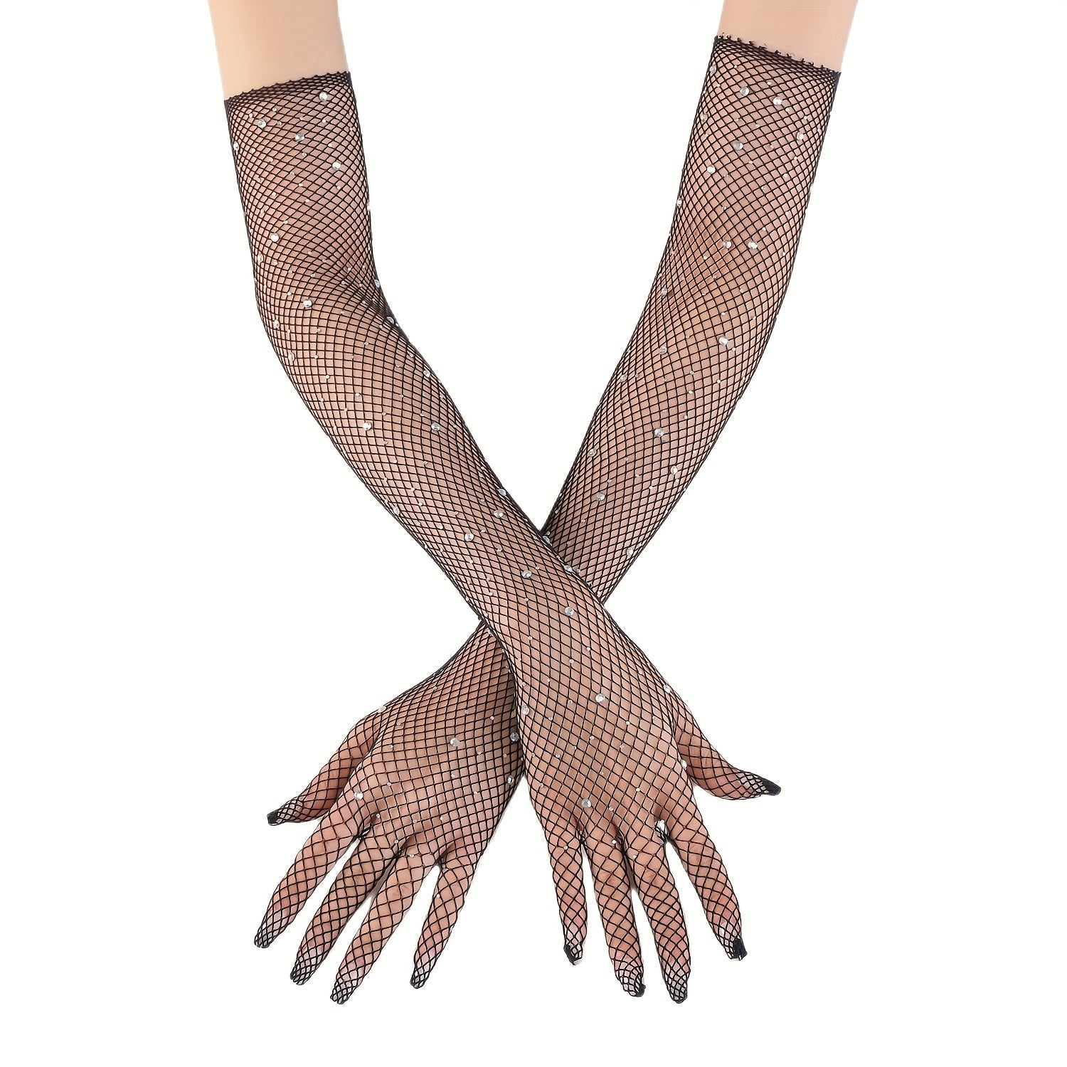 Long Mesh Gloves Solid Women' Arm Decorative Gloves Elastic Full Finger Gloves