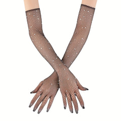 Long Mesh Gloves Solid Women' Arm Decorative Gloves Elastic Full Finger Gloves